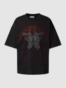 REVIEW Oversized T-Shirt mit Motiv-Print in Black, Größe S