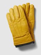 Pearlwood Handschuhe aus Ziegenleder mit Ziernähten in Gelb, Größe S