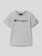 CHAMPION T-Shirt mit Label-Print in Mittelgrau Melange, Größe 104