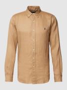 Polo Ralph Lauren Custom Fit Leinenhemd mit Label-Stitching in Khaki, ...