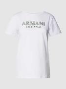 ARMANI EXCHANGE T-Shirt mit Label-Ziersteinbesatz in Weiss, Größe L