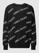 CARLO COLUCCI Strickpullover mit Allover-Label-Print in Black, Größe M