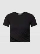 Tom Tailor Denim Cropped T-Shirt mit Knotendetail in Black, Größe XL