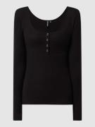 Pieces Serafino-Shirt mit Stretch-Anteil in Black, Größe L