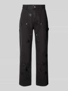 REVIEW Jeans im Allover-Look mit Teilungsnähten in Black, Größe XS
