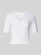 Only T-Shirt mit Knopfleiste Modell 'LAILA' in Weiss, Größe XS