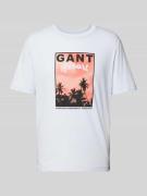 Gant T-Shirt mit Label- und Motiv-Print in Hellblau, Größe M