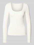 Only Longsleeve mit tiefem Rundhalsausschnitt Modell 'LEA' in Offwhite...