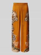 Marc Cain Wide Leg Stoffhose mit floralem Print in Cognac, Größe 36