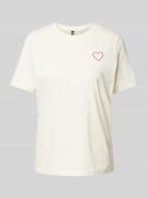 Pieces T-Shirt mit Motiv-Stitching Modell 'RIA' in Weiss, Größe XS