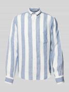 Gant Regular Fit Leinenhemd mit Blockstreifen in Rauchblau, Größe L