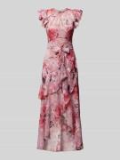 Lipsy Abendkleid mit floralem Muster und Volants in Pink, Größe 32