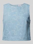 Jake*s Casual Crop Top mit floralen Stitchings in Blau, Größe 38