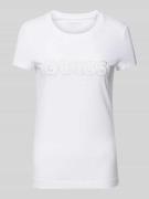 Guess T-Shirt mit Label-Stitching und Ziersteinbesatz in Weiss, Größe ...