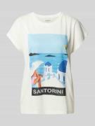 Milano Italy T-Shirt aus Viskose-Mix mit Motiv-Print in Offwhite, Größ...