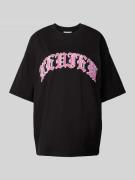 Review Oversized T-Shirt mit Label-Stitching in Black, Größe XXS