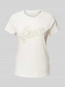 Guess T-Shirt mit Label-Strasssteinbesatz in Offwhite, Größe S