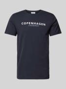 Lindbergh T-Shirt mit Label-Print Modell 'Copenhagen' in Dunkelblau, G...