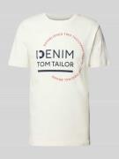 TOM TAILOR DENIM T-Shirt mit Rundhalsausschnitt in Offwhite, Größe L