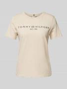 Tommy Hilfiger T-Shirt mit Label-Print in Beige, Größe L