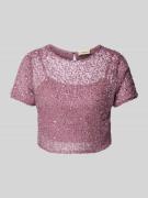 LACE & BEADS Cropped T-Shirt mit Paillettenbesatz in Rose, Größe L