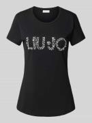 Liu Jo White T-Shirt mit Label-Ziersteinbesatz in Black, Größe M