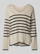 Vila Strickpullover mit V-Ausschnitt Modell 'OSTRIA' in Beige, Größe L