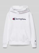 CHAMPION Hoodie mit Label-Stitching in Weiss, Größe 128