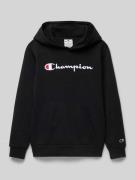 CHAMPION Hoodie mit Label-Stitching in Black, Größe 140