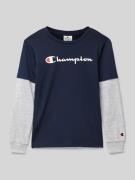 CHAMPION Longsleeve mit Label-Details und Rundhalsausschnitt in Marine...