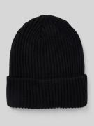 Pieces Beanie aus Rippstrick mit Umschlag Modell  'HEXO' in Black, Grö...