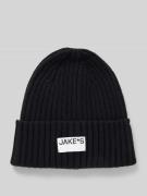 Jake*s Casual Beanie mit Label-Patch in Black, Größe 1