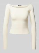 Review Cropped Strickpullover mit U-Boot-Ausschnitt in Offwhite, Größe...