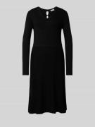 ROBE LÉGÈRE Knielanges Strickkleid mit V-Ausschnitt in Black, Größe L