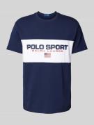 POLO SPORT T-Shirt mit Label-Print in Dunkelblau, Größe L