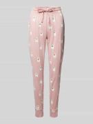 Jake*s Casual Tapered Fit Pyjama-Hose mit Motiv-Print in Rosa, Größe L