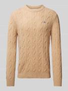 Gant Strickpullover mit Zopfmuster in Khaki Melange, Größe L