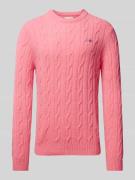 Gant Strickpullover mit Zopfmuster in Pink Melange, Größe L