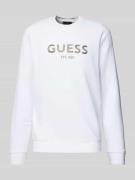 Guess Sweatshirt mit Label-Stitching Modell 'BOX' in Weiss, Größe L