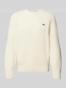 Lacoste Strickpullover aus Wolle mit Logo-Patch Modell 'BEADED' in Off...