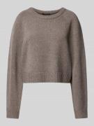 Oui Cropped Strickpullover mit Rundhalsausschnitt in Taupe, Größe 38