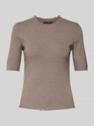 Oui Strickshirt mit Rundhalsausschnitt in Taupe, Größe 38