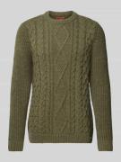 Superdry Strickpullover mit Zopfmuster Modell 'Jacob' in Oliv, Größe L