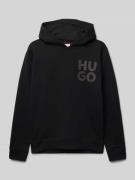 HUGO Hoodie mit Label-Print in Black, Größe 140