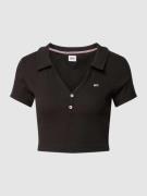 Tommy Jeans Cropped Poloshirt in Ripp-Optik in Black, Größe XXS