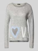 More & More Strickpullover mit Ziersteinbesatz Modell 'LOVE' in Hellgr...