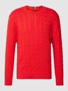 Tommy Hilfiger Strickpullover mit Zopfmuster in Rot, Größe XXL