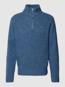 Fynch-Hatton Strickpullover mit kurzem Reißverschluss in Blau Melange,...