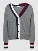 Tommy Hilfiger Strickjacke mit Kontraststreifen in Mittelgrau, Größe M