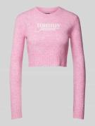 Tommy Jeans Cropped Strickpullover mit Label-Print in Pink, Größe L